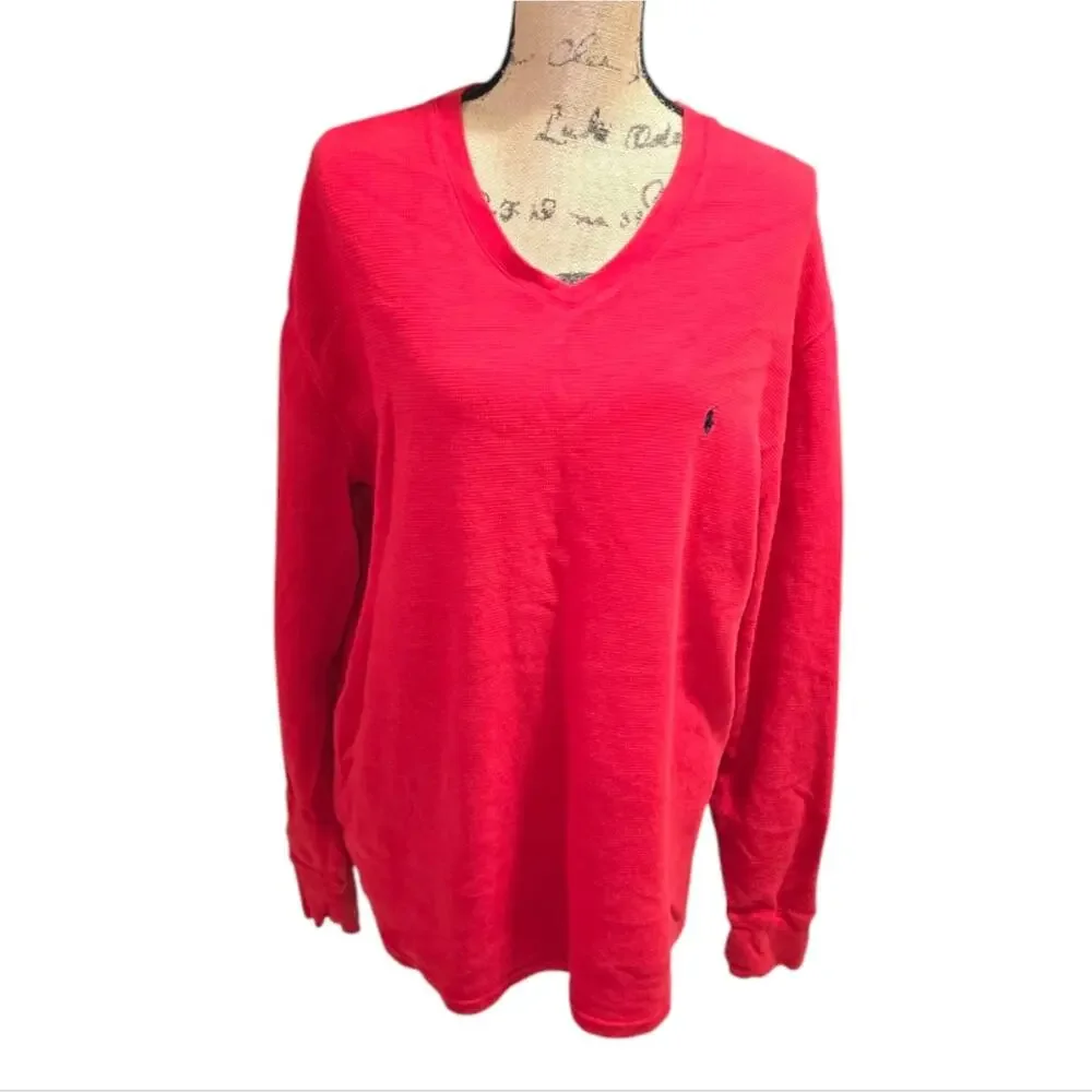 Polo ralph‎ lauren mens v-neck waffle weave Thermal shirt red Size 2XL